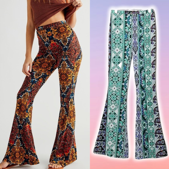 Free People Pants - FREE PEOPLE Wildflower Floral Boho Pull On Bell Bottom Pants Sz Small